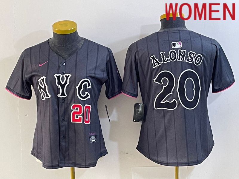 Women New York Mets #20 Alonso Black City Edition 2024 Nike MLB Jersey style 4